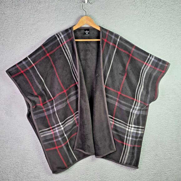 Cuddl Duds Plaid Fleece Poncho S M Dolman Sleeve Button Cozy Wrap Soft Fall - Picture 1 of 10